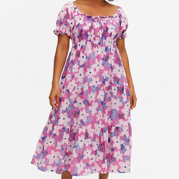 Easel Los Angeles Dresses & Skirts - 97% Cotton Floral Pink Purple Square Neck Maxi Dress with Smocked Bodice Size L